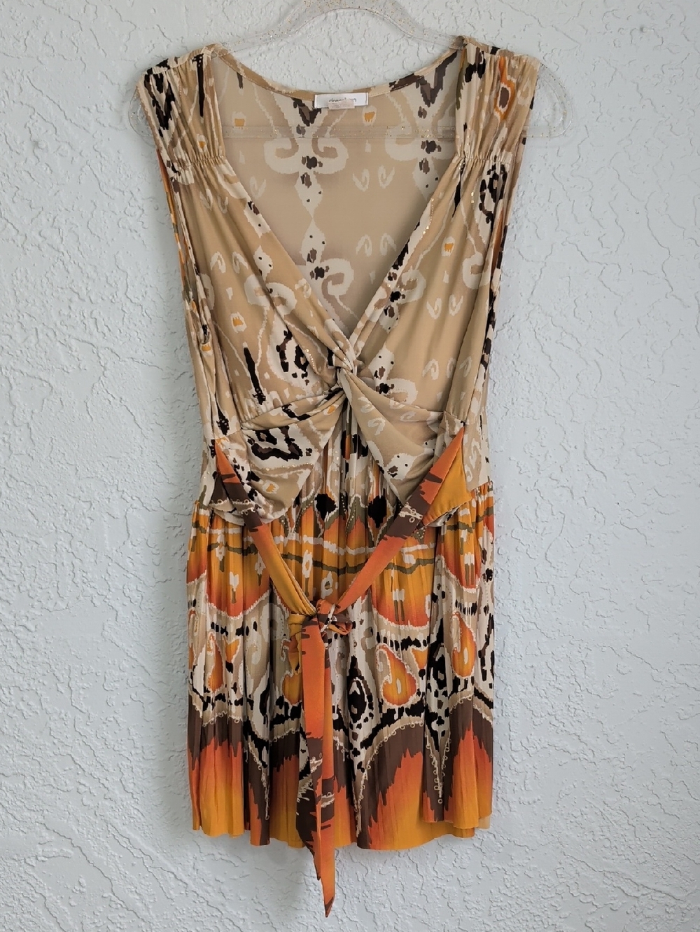 Dressbarn Beige, Orange and Brown Twist-Front Mini Dress | Size L